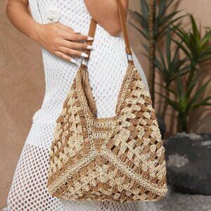Woven Handmade Shoulder Bag Large Brown/Beige